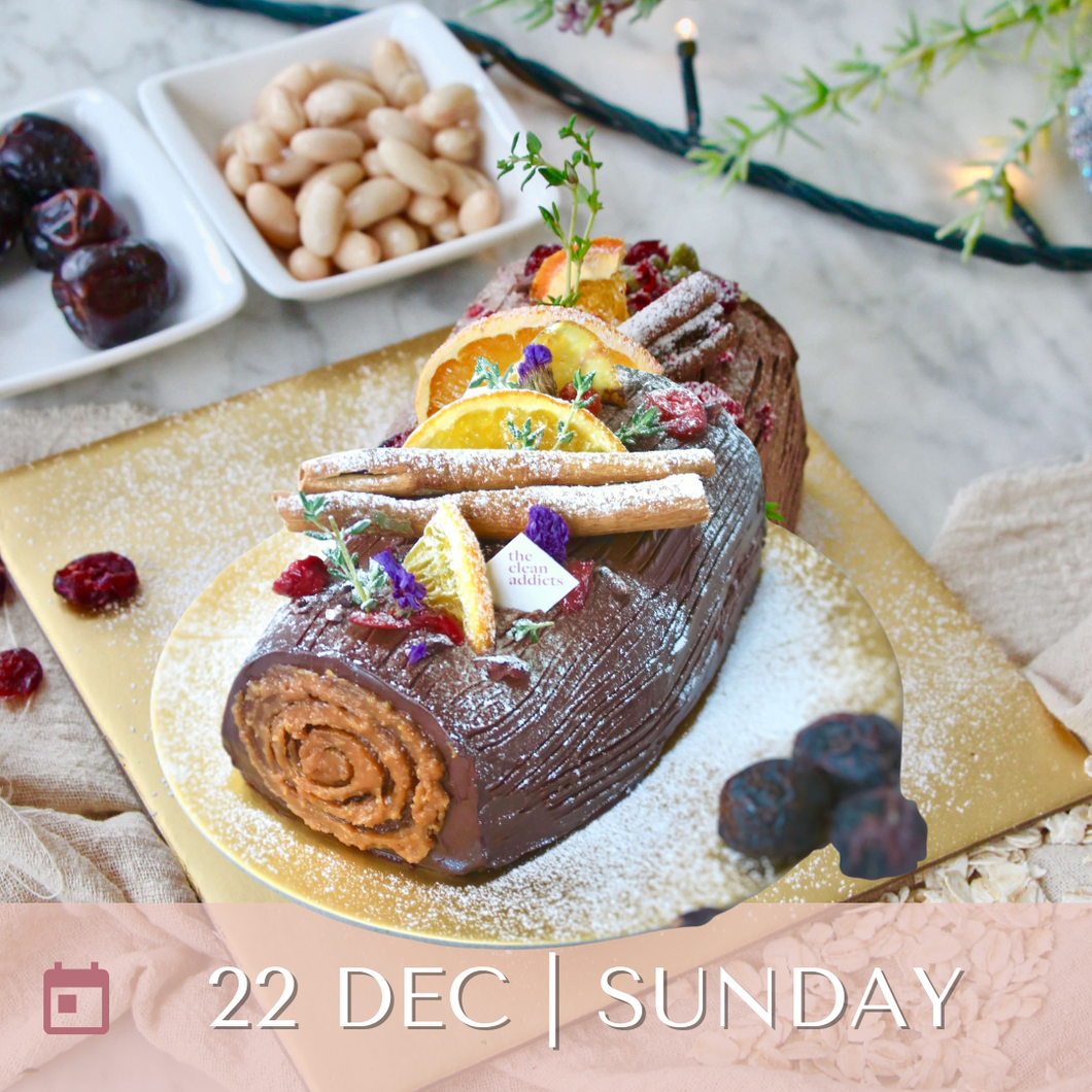 22/12/24 Preorder - Flourless Hojicha x Spiced Dark Chocolate Vegan Wholefoods Log Cake (Nut Free Option Available)