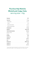 Load image into Gallery viewer, Nutritional information for Flourless Hoji-Matcha Wholefoods Fudge Cake on a white background