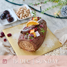 Load image into Gallery viewer, 15/12/24 Preorder - Flourless Hojicha x Spiced Dark Chocolate Vegan Wholefoods Log Cake (Nut Free Option Available)