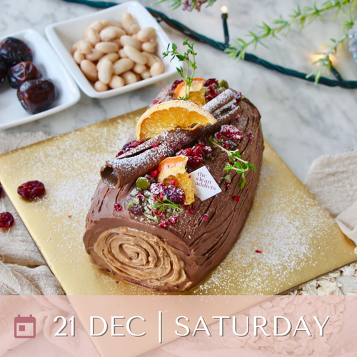 21/12/24 Preorder - Flourless Hojicha x Spiced Dark Chocolate Vegan Wholefoods Log Cake (Nut Free Option Available)