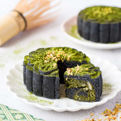 Box of 2 - Vegan Matcha x 100% Black Sesame Eclipse Wholefood Mooncakes